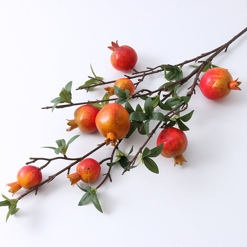 Realistic Pomegranate Fruit Branch Home Decor - Stunning Faux Plants with Lemon & Persimmon Accents for Vibrant Interior Displays