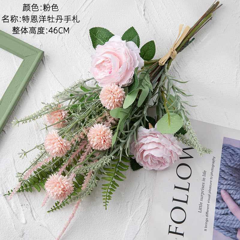 Realistic Peony Handheld Bouquet - Stunning Faux Flower Home Decor Accent for Walls | CF01245