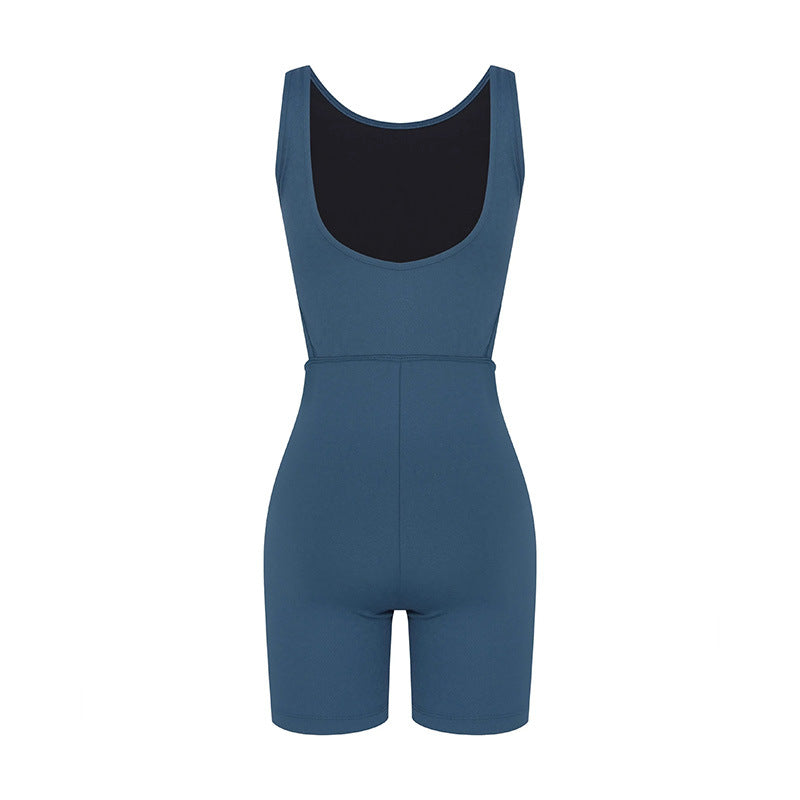 Sleeveless U Back Yoga Bodysuit with Removable Cup Pads for Sports Fitness Highlights Your Peachy