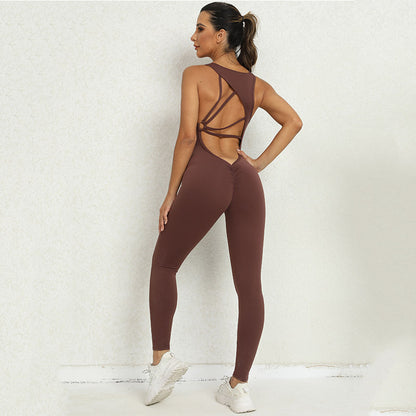 Seamless Peach Yoga Jumpsuit Quick Dry Beautiful Back Design Wrinkle Resistant High Waisted for Lift and Comfort