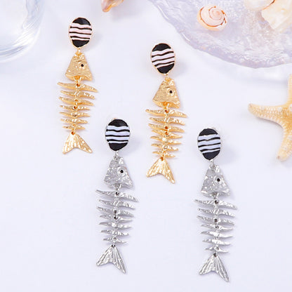 Unique Vintage-Inspired Alloy Drip Oil Fishbone Earrings - Perfect for Ocean Getaways and Relaxing Vacations