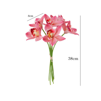 Elegant 6-Stem Artificial Orchid Flower Bouquet -  Home and Office Decor for Tea Rooms and Desks - Lifelike Faux Flowers for Lasting Beauty