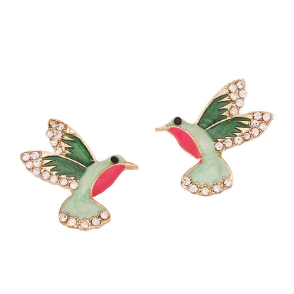 Elegant Vintage Style Enamel Bird Drop Earrings for Women - Unique Alloy Design with Sparkling Rhinestones