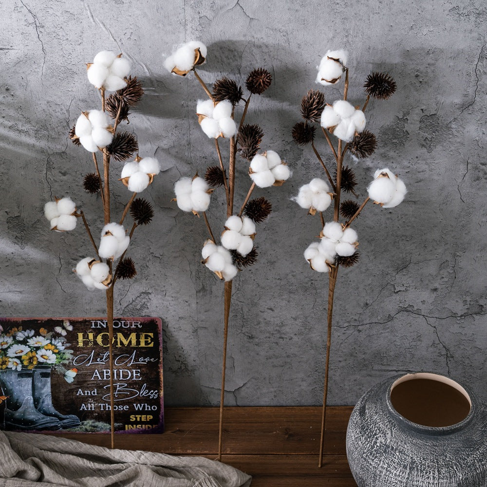 Elegant 6-Head Cotton Stem Floral Arrangement for Home Decor – Perfect for Wedding, Event Decoration, and Wall Accents | MW61181 INS-Style Faux Flowers