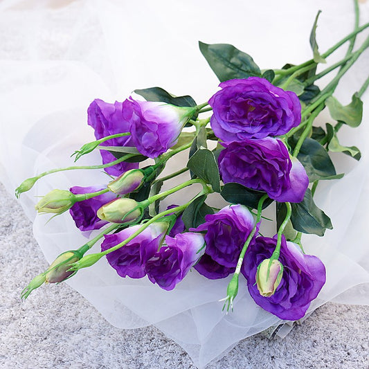 Realistic Artificial Eustoma Flowers - 3-Stem  Faux Lisianthus for Home Decor, Weddings, and Photography - Vibrant, Durable, and Low-Maintenance Floral Decor