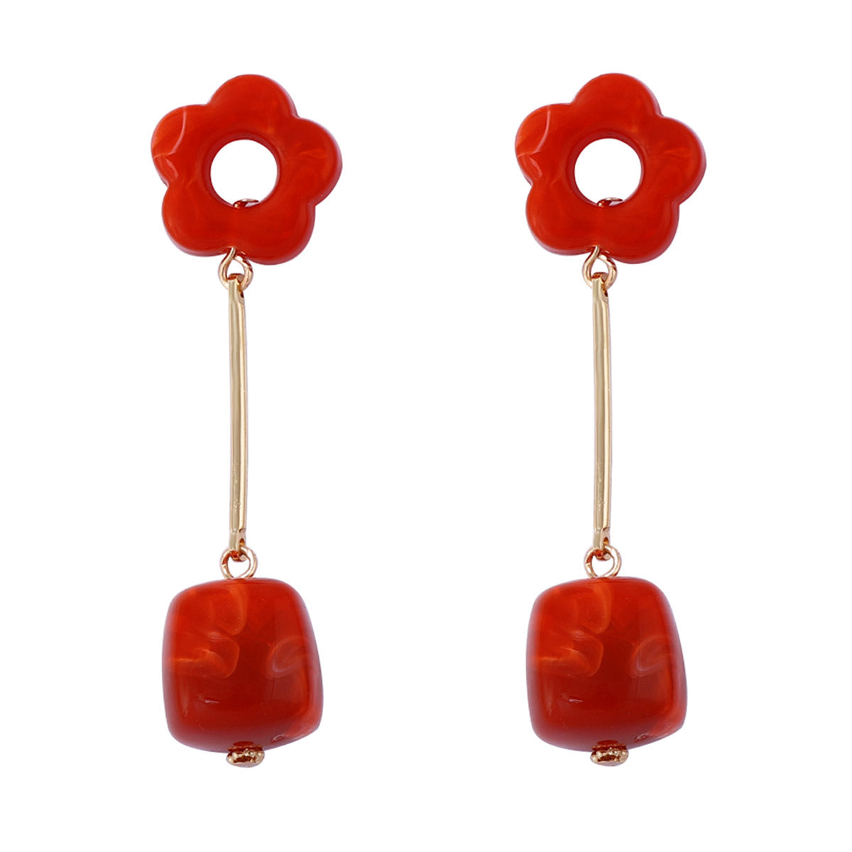 Chic Geometric Floral Resin Dangle Earrings – Stylish, Lightweight & Versatile Jewelry for Everyday Wear