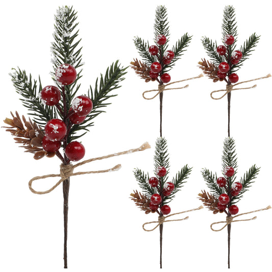 Realistic Faux Christmas Pine Needle Red Berry DIY Plastic Pine Needle Holiday Snowflake Poinsettia Flower Bouquet Decoration Accessories