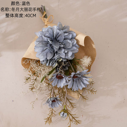 Gorgeous Winter Dahlia Handcrafted Faux Flower Bouquet - Perfect for Home Decor, Weddings, and Wall Art CF01390