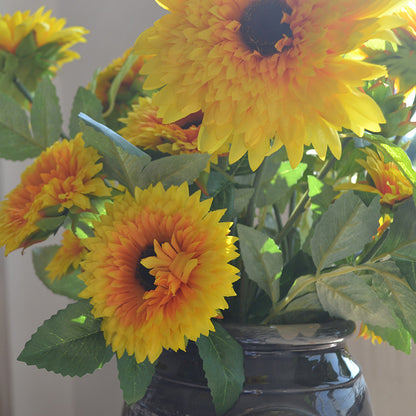 Luxurious Multi-Layered Long-Stem Sunflower Bouquet - Elegant Provence Style Home Decor for Living Room and Dining Table