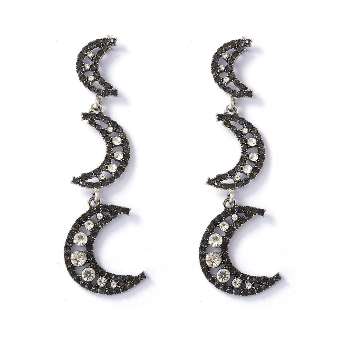 Chic and Elegant Long Moon-Shaped Drop Earrings for Women - Gorgeous Alloy, Openwork Design, and Sparkling Zircon-Inlay for a Touch of Luxury