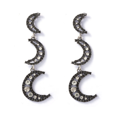 Chic and Elegant Long Moon-Shaped Drop Earrings for Women - Gorgeous Alloy, Openwork Design, and Sparkling Zircon-Inlay for a Touch of Luxury