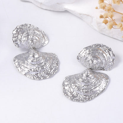 Chic Vintage-Inspired Alloy Double Shell Drop Earrings – Elegant Beach Vacation Accessory for a Stylish Look