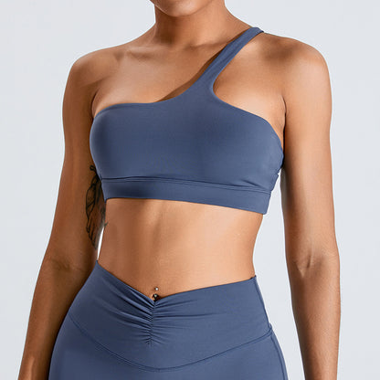 Women's Asymmetrical One Shoulder Sports Bra Quick Dry Yoga Top with Beautiful Back Design for Comfortable Fitness and Workout