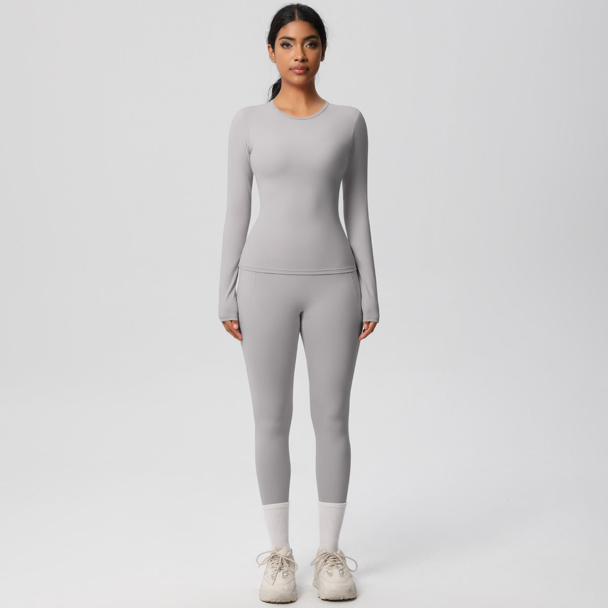 High Performance Fleece Lined Long Sleeve Yoga Set with Pockets for Outdoor High Intensity Workouts for Comfort and Flexibility