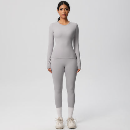 High Performance Fleece Lined Long Sleeve Yoga Set with Pockets for Outdoor High Intensity Workouts for Comfort and Flexibility