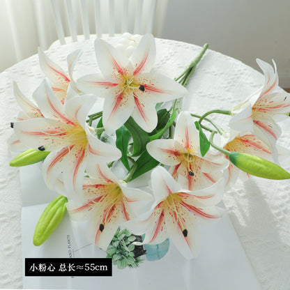 Realistic Faux Lily Wedding Bouquet - 9-Head Faux Floral Arrangement for Stunning Wedding Decorations, Hotel Centerpieces, and Event Styling