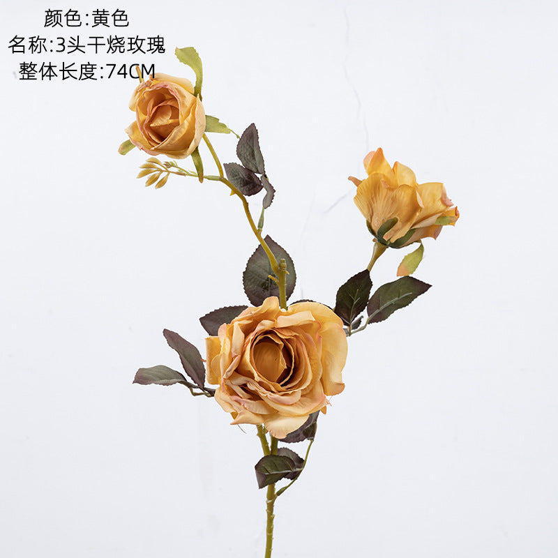 Elegant 3-Head Artificial Dried Rose Flower Bouquet for Home Decor – Trendy INS-Style Wedding Decoration – DY1-3320A