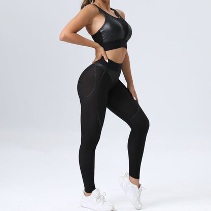 Compression Yoga Set Mesh Sports Bra and High Waisted Leggings for Comfort and Support in Your Fitness Routine