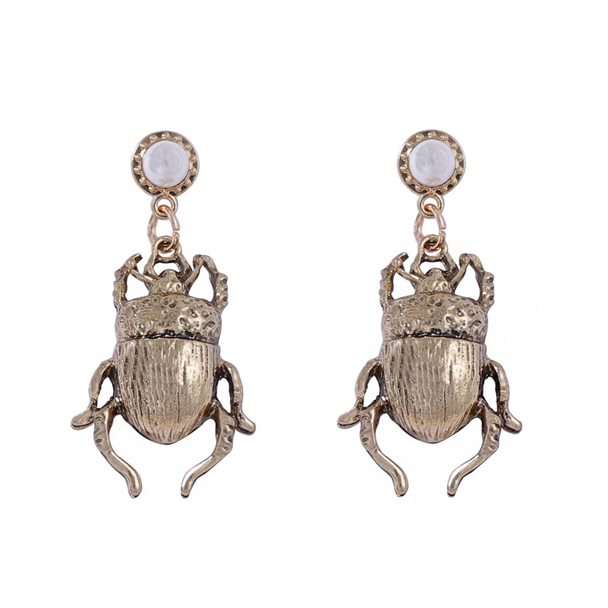 Unique Vintage-Inspired Alloy Beetle Earrings with Faux Pearl Accents – Distinctive and Eye-Catching Accessories for Your Individual Style