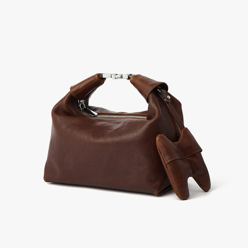 Korean Inspired Dumpling Shoulder Bag Luxurious Layer Crystal Vegetable Tanned Leather Handbag for Women Vintage Crossbody Design