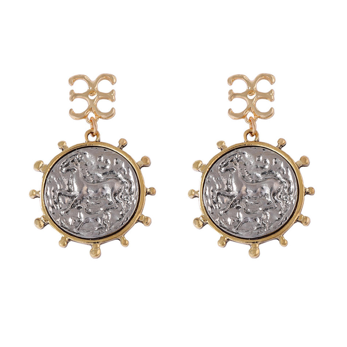 Elegant Minimalist Alloy Geometric Badge Coin Pendant Earrings – Versatile Everyday Dangle Earrings for Women, Perfect for Office and Casual Outfits