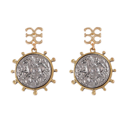 Elegant Minimalist Alloy Geometric Badge Coin Pendant Earrings – Versatile Everyday Dangle Earrings for Women, Perfect for Office and Casual Outfits