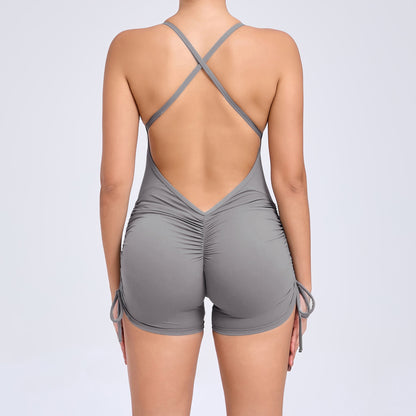 Summer Hollow Back Cutout Side Drawstring Yoga Jumpsuit for Women Comfortable and for Dance Fitness and Everyday Wear