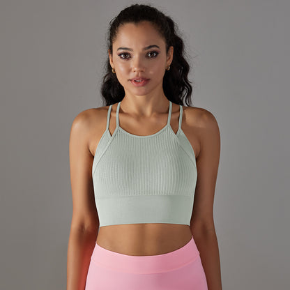 Breathable Dual Layer Sports Bra with Hollow Design for Enhanced Comfort and Support for Running Fitness and Yoga