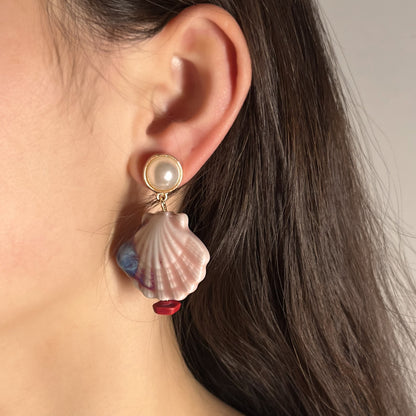 Ocean-Inspired Colorful Ceramic Shell Earrings with Faux Pearls - Trendy, Versatile, and Casual Jewelry for Women