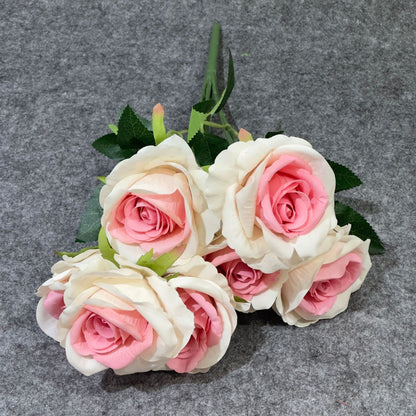 Lifelike Faux Velvet Rose Bouquet - Perfect for Wedding Decoration, Home Decor, and Photography Props with 7 Branches and 7 Heads