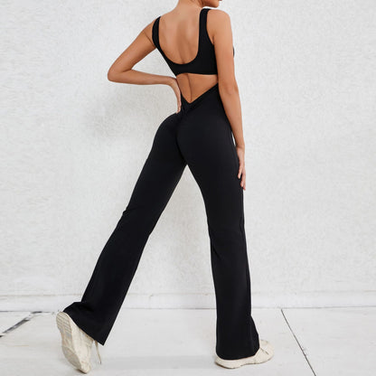 Elevate Your Workout with Our Hollow Back Peach Lift Jumpsuit Flare Leg Yoga Bodysuit for Comfort and Performance