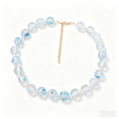 Chic and Fresh Minimalist Jade Green Beaded Necklace - Elegant Everyday Accessory for Women, Perfect for Work and Casual Outfits