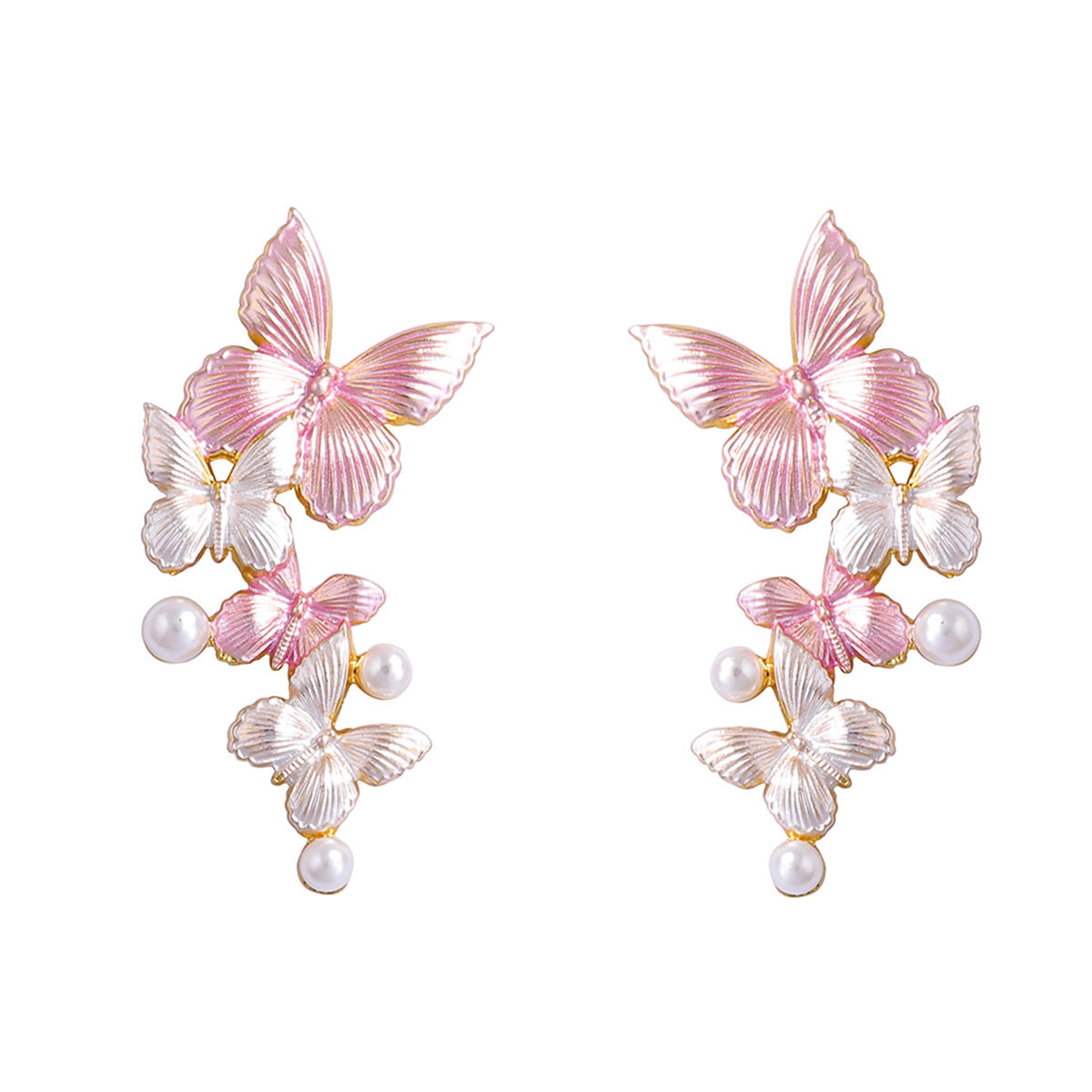 Chic Minimalist Alloy Thin-Coated Color Block Faux Pearl Butterfly Stud Earrings - Elegant Everyday Jewelry for Women