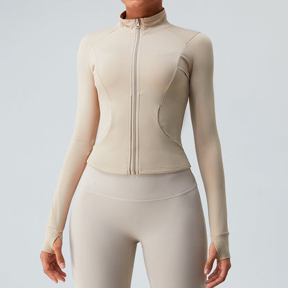 Women's Autumn Long Sleeve Yoga Jacket with Zip Form Fitting Fitness Top for Activewear and Workout Sessions