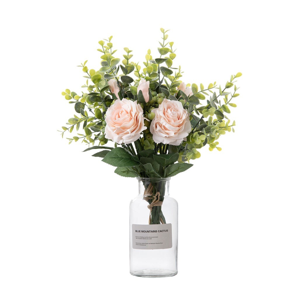 Stunning Eucalyptus Rose Bouquet - Realistic Artificial Flowers for Home Decor and Wedding Celebrations - Perfect for INS Aesthetic - Model DY1-2299