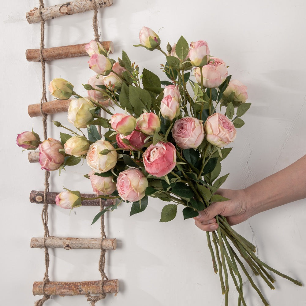 Stunning Double-Headed Focused Edge Rose Branch - Realistic Faux Flowers for Home Décor and Wedding Celebrations - Perfect for INS Trendy Aesthetic - MW52001