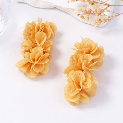 Exaggerated Floral Fabric Drop Earrings for Women - Versatile Spring/Summer Essential for Everyday Style and Commuting