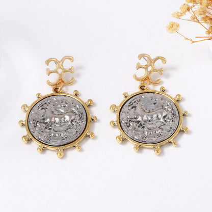 Elegant Minimalist Alloy Geometric Badge Coin Pendant Earrings – Versatile Everyday Dangle Earrings for Women, Perfect for Office and Casual Outfits