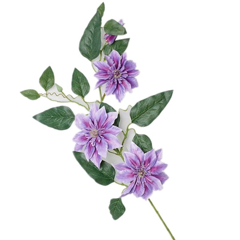 Single Stem Triple-Headed French Clematis - Realistic Faux Flower for Home, Hotel, and Event Decorations, Perfect for Weddings and Stylish Displays