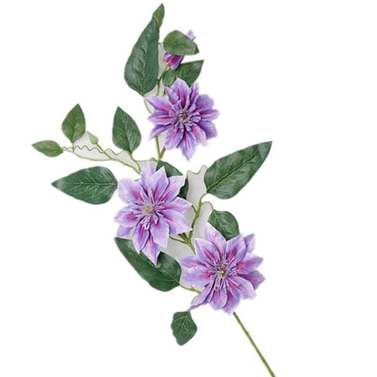 Single Stem Triple-Headed French Clematis - Realistic Faux Flower for Home, Hotel, and Event Decorations, Perfect for Weddings and Stylish Displays