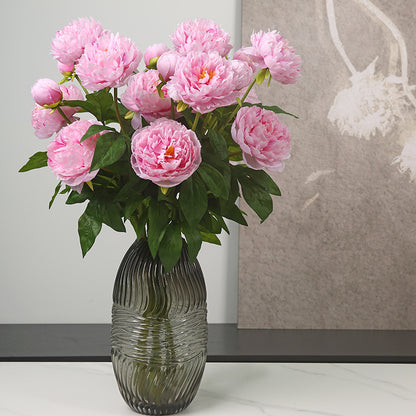 Elegant Faux Peony Flowers for Nordic Style Living Room & Dining Table Decor - Luxurious Three-Headed Blooming Peony Arrangement for a Chic Aesthetic