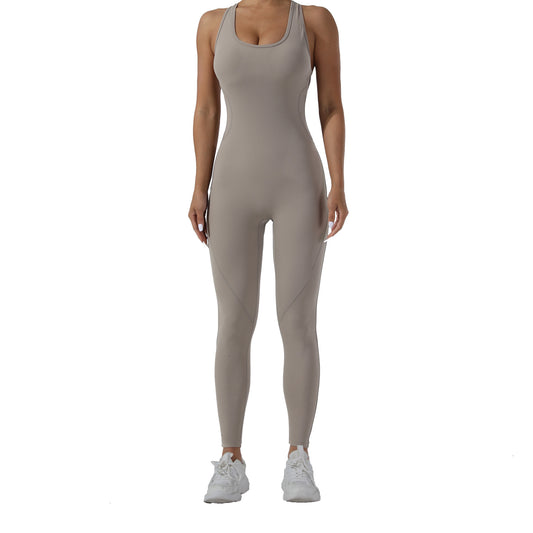 High Performance Outdoor Yoga Jumpsuit with Stunning Open Back Design Stretchy One Piece Full Length Leggings for Comfort and Flexibility