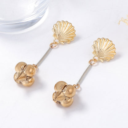 Chic Minimalist Alloy Geometric Shell Pendant Long Drop Earrings for Women - Unique Design, Lightweight Fashion Accessory