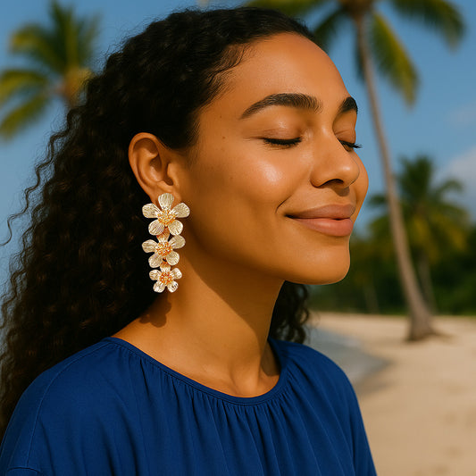 Chic Vintage-Inspired Lightweight Luxury Floral Design Statement Earrings for Women - Unique Patchwork Style with Eye-Catching Aesthetic