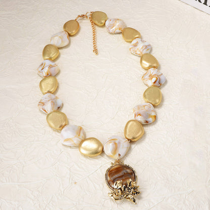Exquisite Bohemian Vintage-Inspired Statement Flower Bead Necklace for Women - Unique Alloy and Resin Design Perfect for Any Occasion