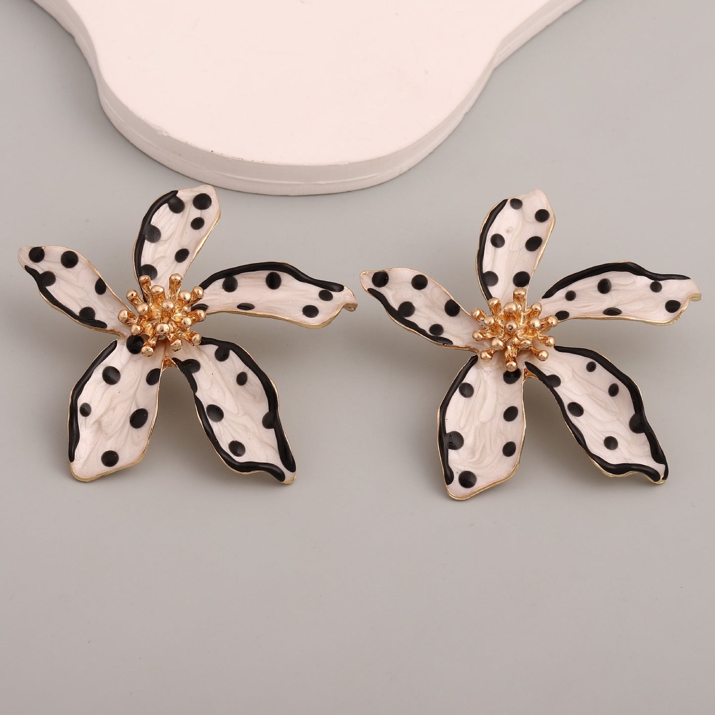 Chic and Unique Drop Oil Flower Earrings - Bold Polka Dot Alloy Jewelry for Women