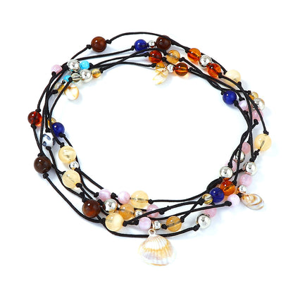 Handcrafted Personalized Knot Beaded Multi-Layer Necklace with Luxurious Beach Shell Pendant for Women – A Chic Accessory for Every Occasion