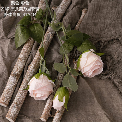 Realistic Three-Headed Miniature Rose Artificial Flower Arrangement for Home Décor and Wedding Celebrations - Perfect for Lasting Beauty (Model MW66009)