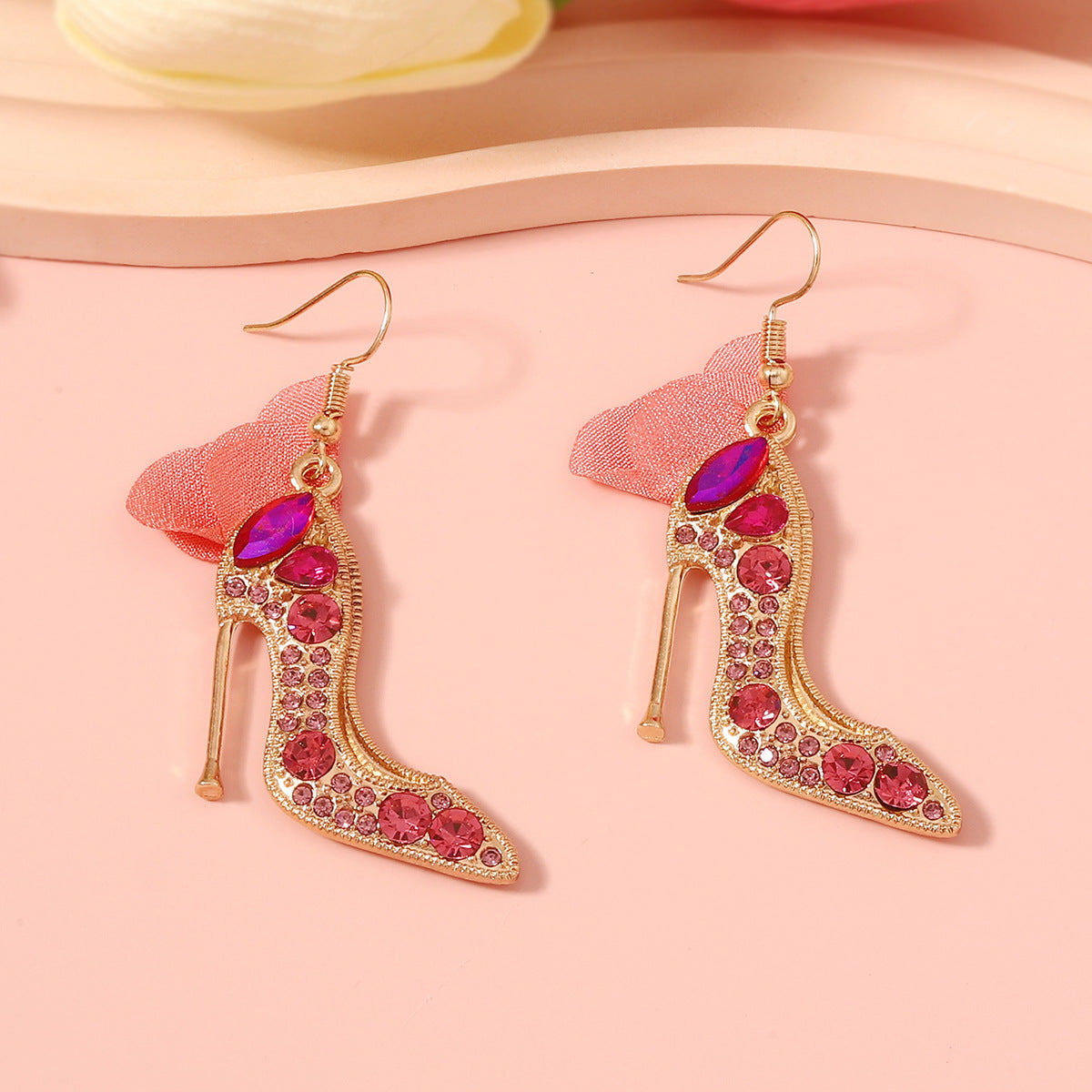 Trendy Personality Cartoon Crystal Shoes Alloy Rhinestone Fabric Earrings - Unique Creative Design for a Stylish Look