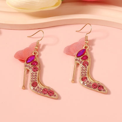 Trendy Personality Cartoon Crystal Shoes Alloy Rhinestone Fabric Earrings - Unique Creative Design for a Stylish Look